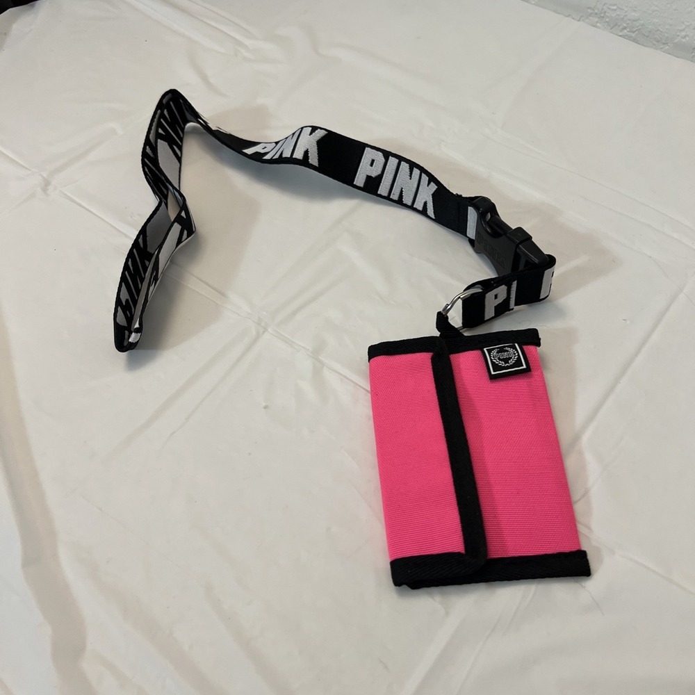 PINK VS Lanyard ID Holder Pouch Wallet Keychain Black White Trendy Gorpcore‎